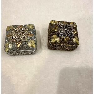 trinket boxes jewel luxury metal square beaded fancy box